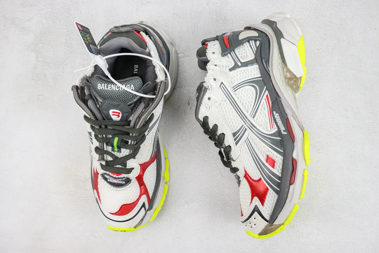 Balenciaga Runner Branco Cinza Vermelho Amarelo Neón Tênis Chunky 3