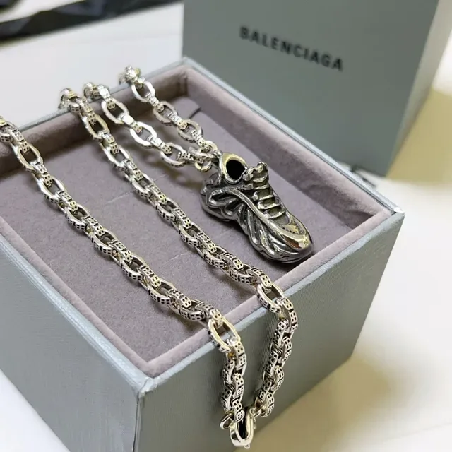Balenciaga Silver Sneaker-Shaped Pendant Necklace 4