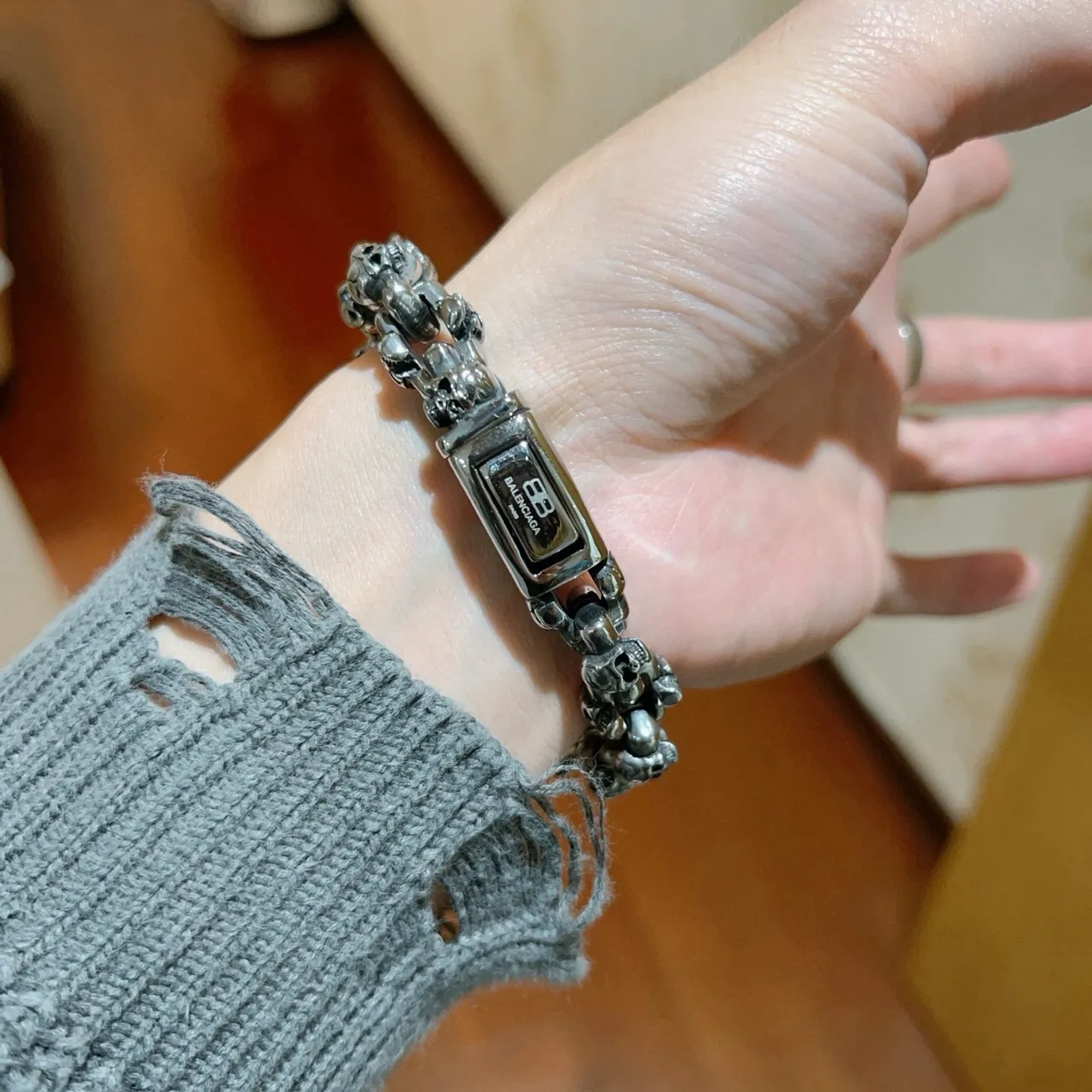 Balenciaga Pulseira de Corrente de Caveira Pulseira de Metal Prateado 7