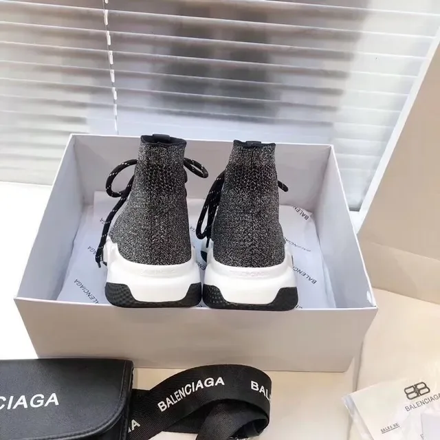 Balenciaga Speed Trainer Tênis lifestyle preto cinza speckled knit 2