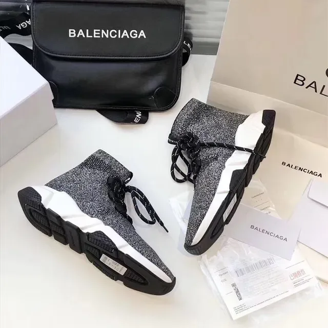 Balenciaga Speed Trainer Tênis lifestyle preto cinza speckled knit 4