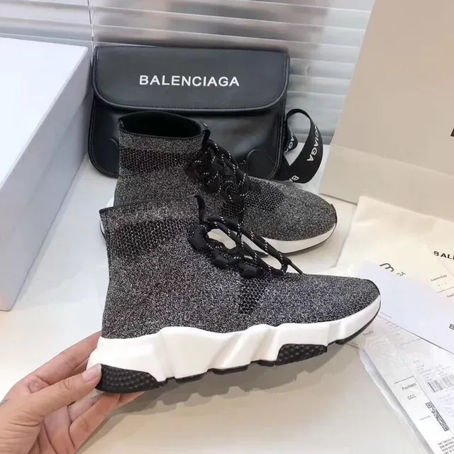 Balenciaga Speed Trainer Tênis lifestyle preto cinza speckled knit 5