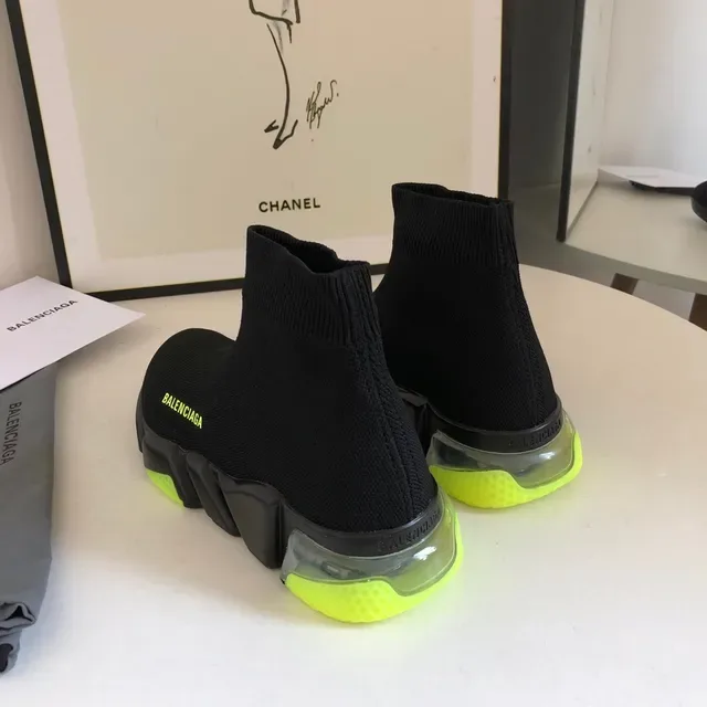 Balenciaga Speed Trainer Black Yellow أحذية أسلوب حياة قاعدة مقسمة منحوتة أعلى محبوك ملائم للجوارب 2
