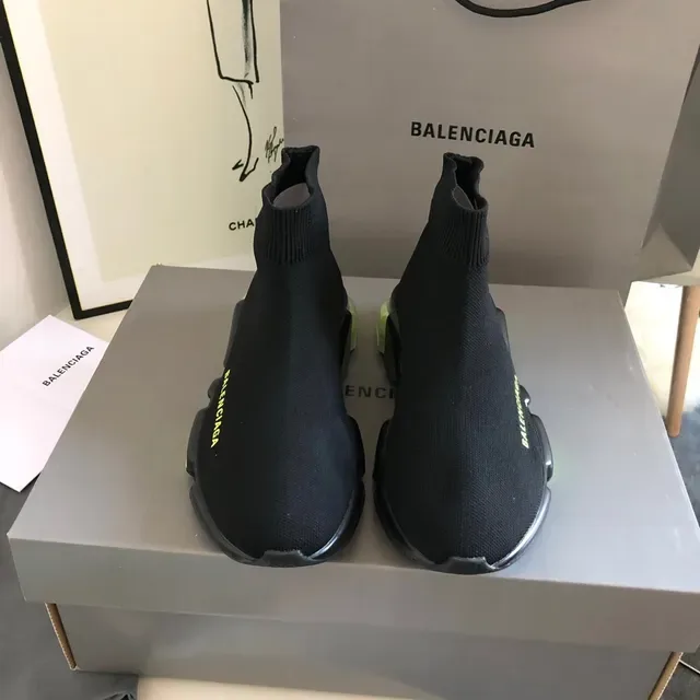 Balenciaga Speed Trainer Black Yellow أحذية أسلوب حياة قاعدة مقسمة منحوتة أعلى محبوك ملائم للجوارب 3