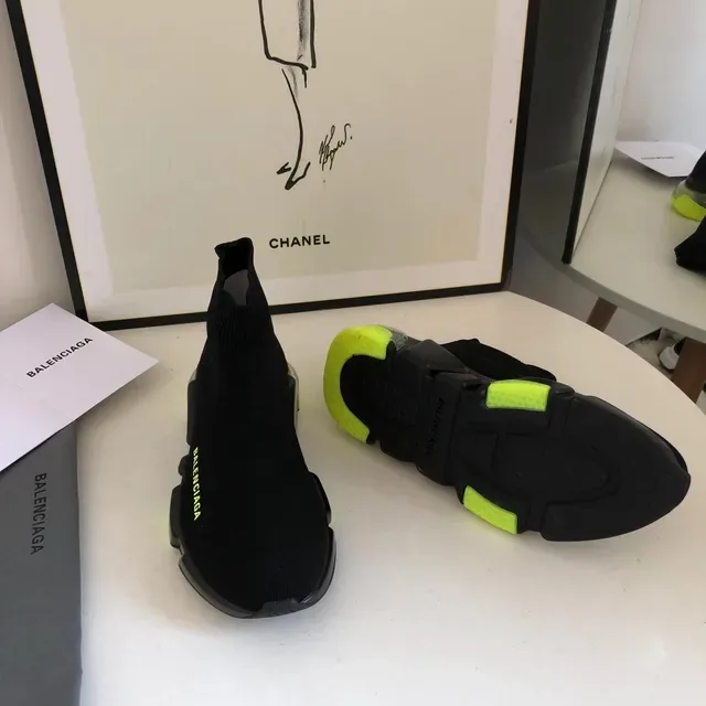 Balenciaga Speed Trainer Black Yellow أحذية أسلوب حياة قاعدة مقسمة منحوتة أعلى محبوك ملائم للجوارب 4