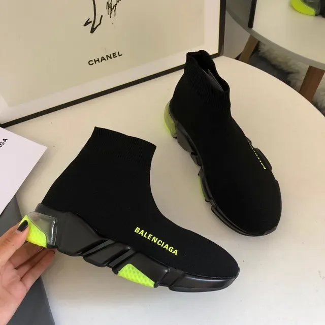 Balenciaga Speed Trainer Black Yellow أحذية أسلوب حياة قاعدة مقسمة منحوتة أعلى محبوك ملائم للجوارب 5