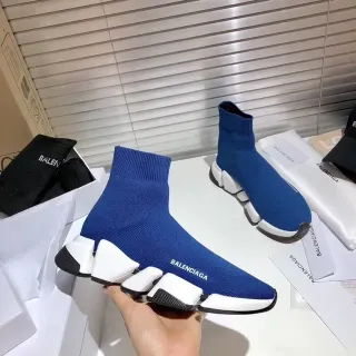 Balenciaga Speed Trainer حذاء أنيق أزرق وأبيض بدون أربطة نمط حياة