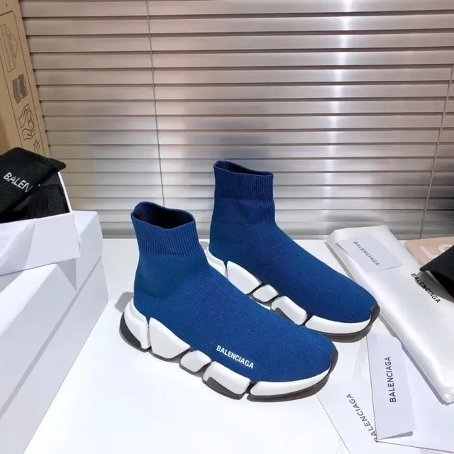 Balenciaga Speed Trainer حذاء أنيق أزرق وأبيض بدون أربطة نمط حياة 2