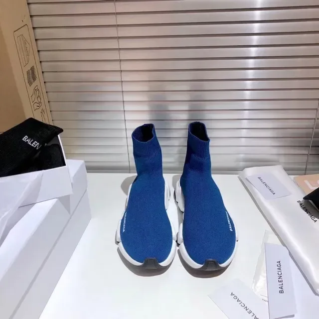 Balenciaga Speed Trainer حذاء أنيق أزرق وأبيض بدون أربطة نمط حياة 8