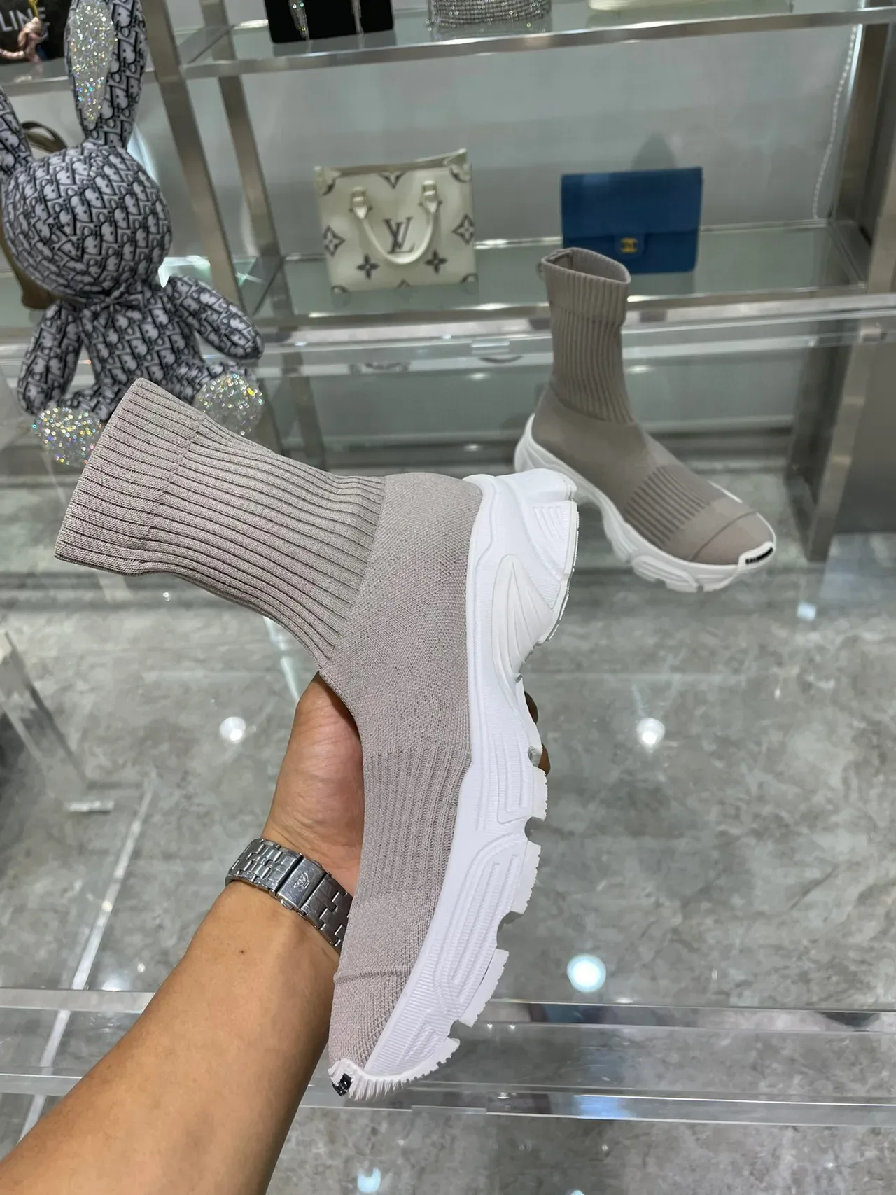 Balenciaga Speed Trainer Tênis Chunky Taupe de Tricô 2