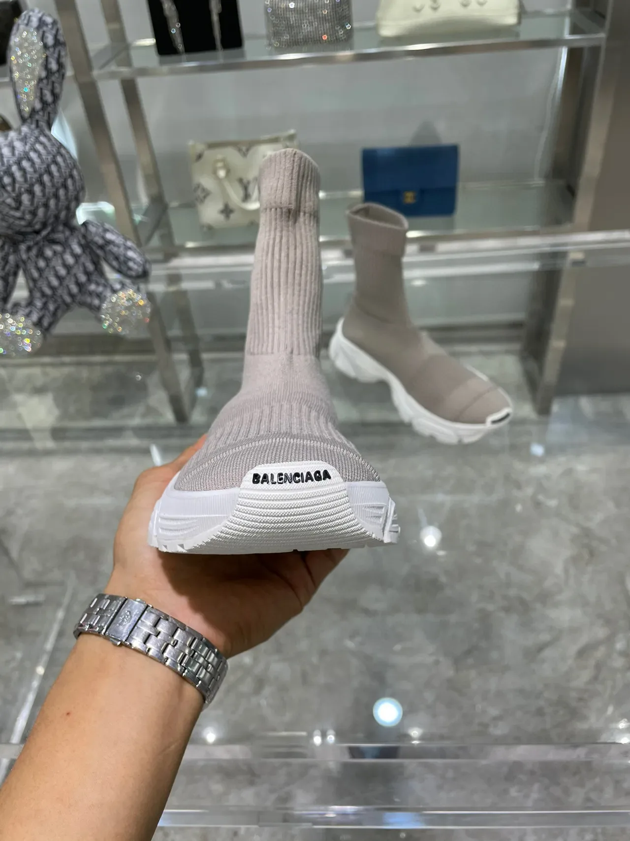 Balenciaga Speed Trainer Tênis Chunky Taupe de Tricô 3