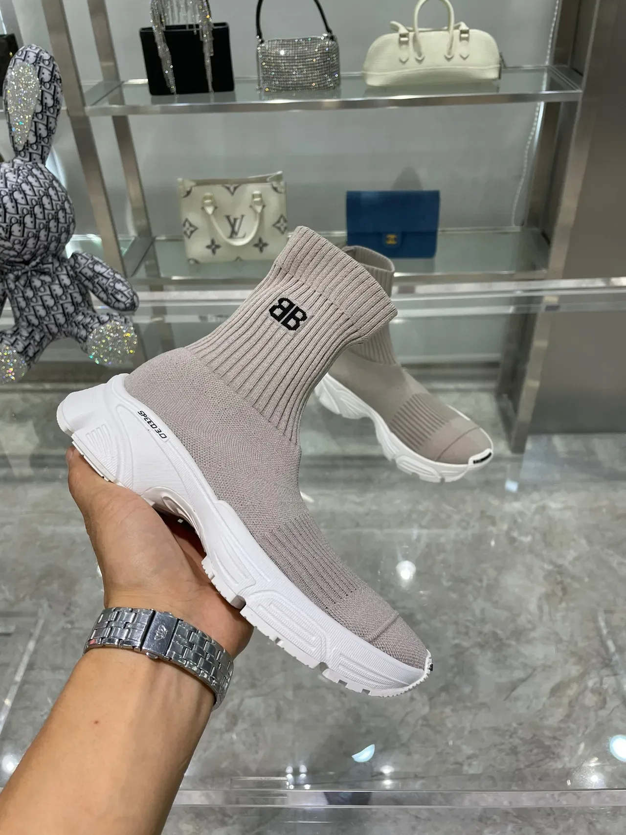 Balenciaga Speed Trainer Tênis Chunky Taupe de Tricô 4