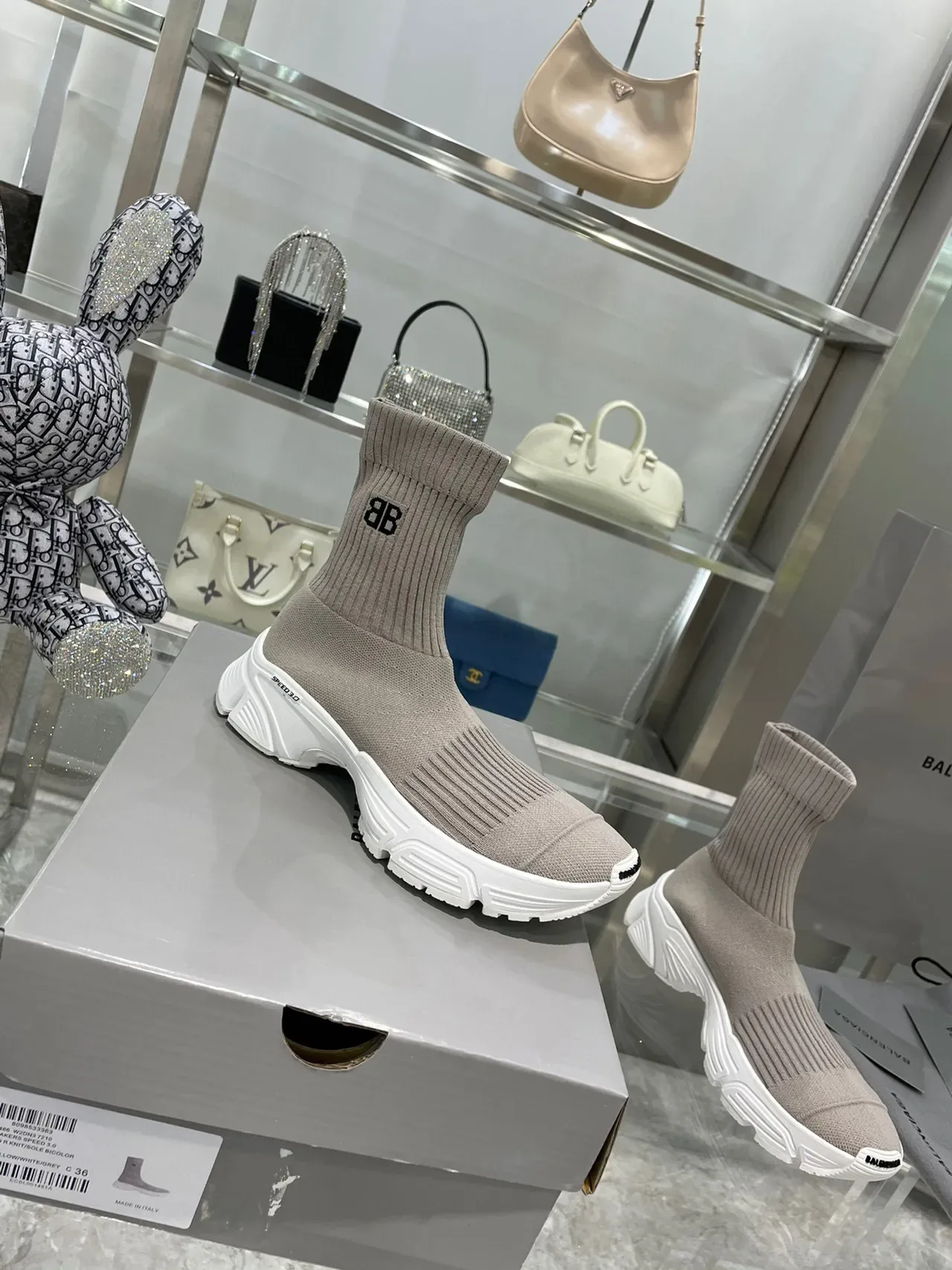 Balenciaga Speed Trainer Tênis Chunky Taupe de Tricô 5