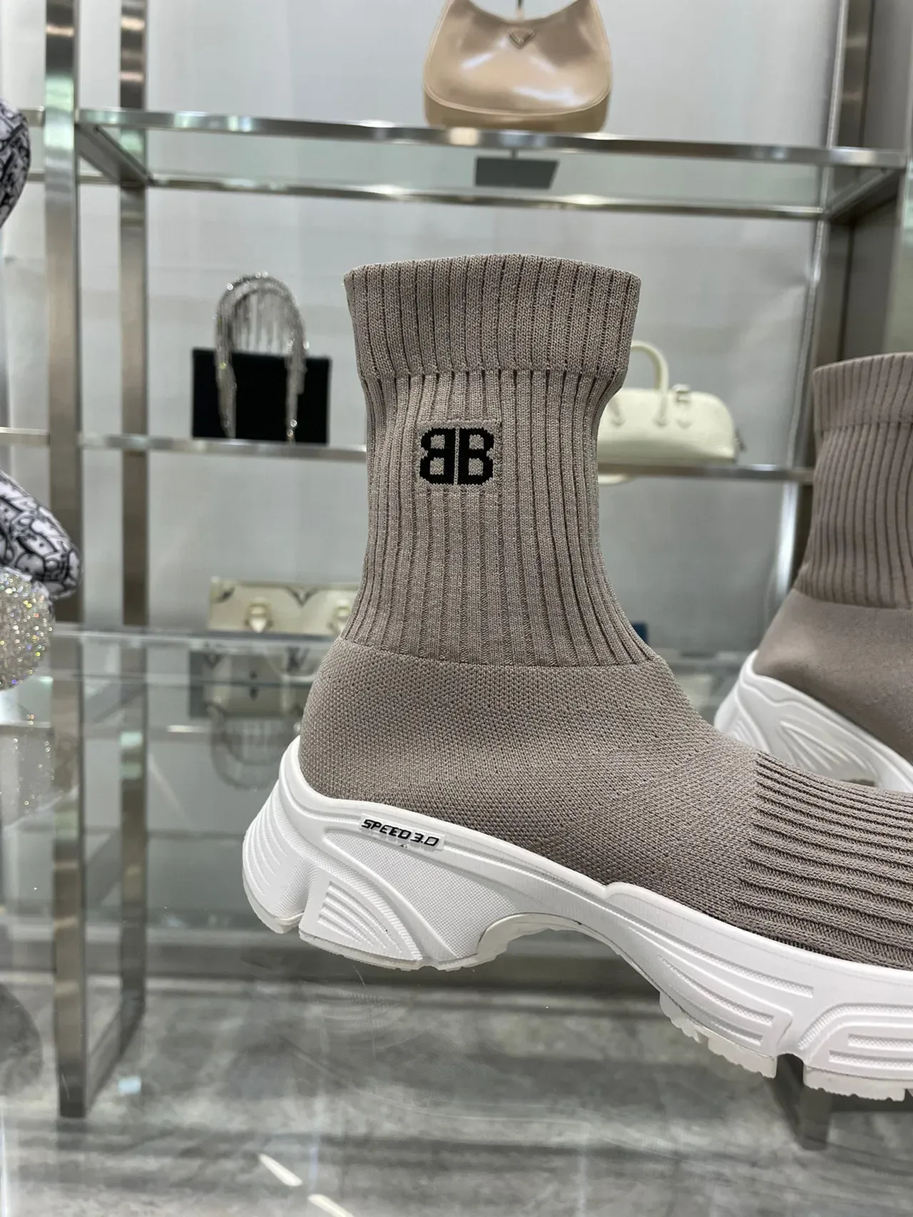 Balenciaga Speed Trainer Tênis Chunky Taupe de Tricô 6