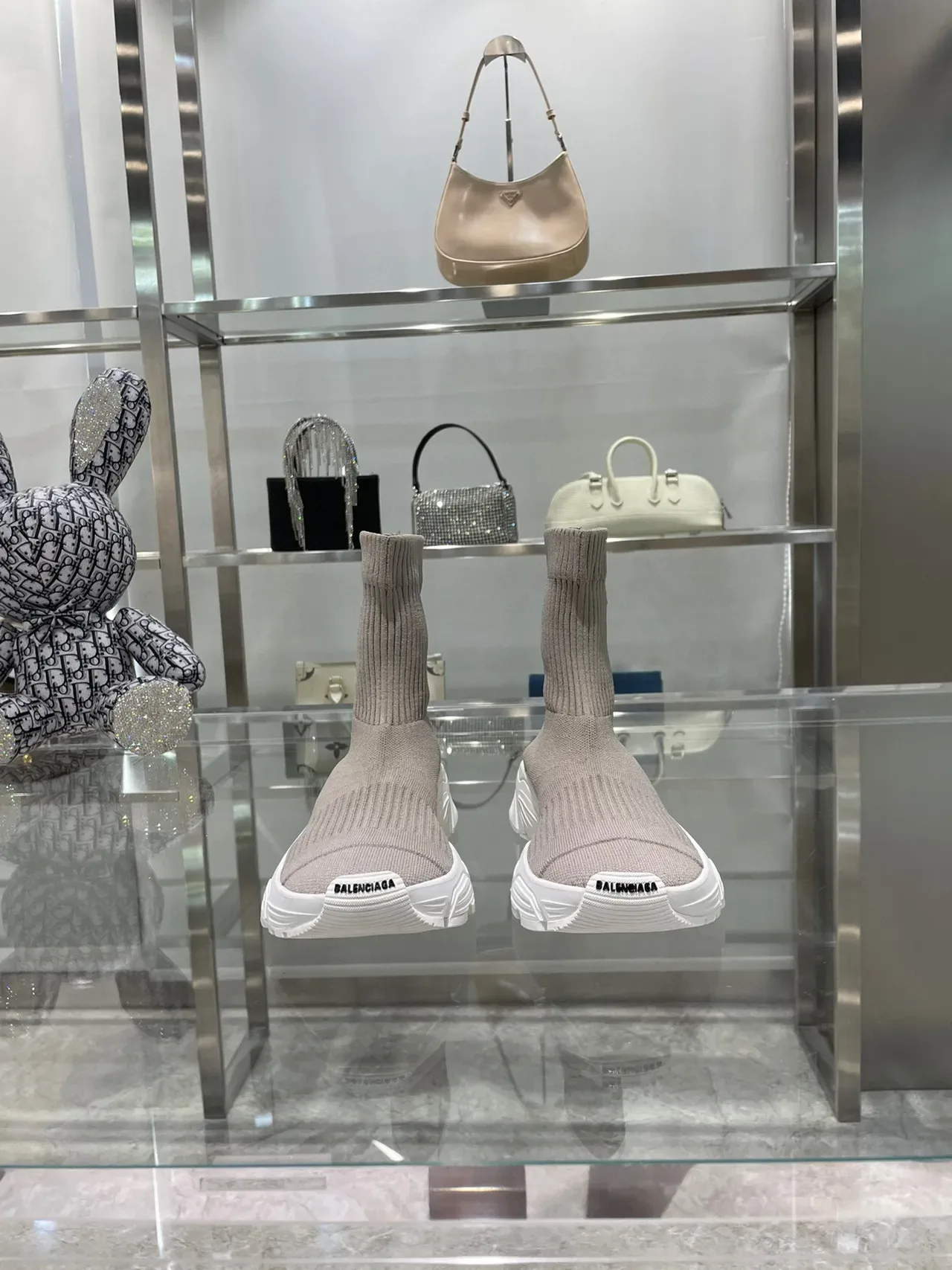 Balenciaga Speed Trainer Tênis Chunky Taupe de Tricô 9