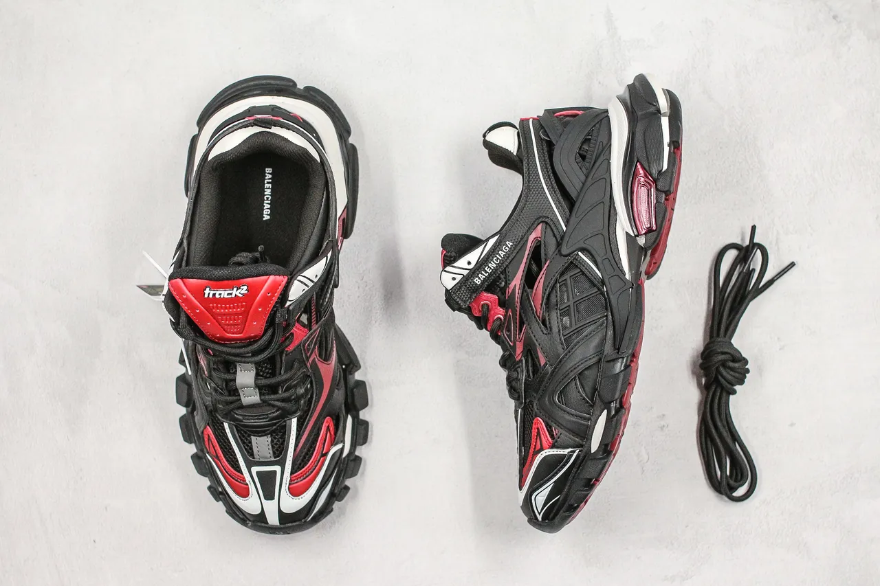 بولنسياغا Track Trainer أحذية أسود أحمر أبيض سميكة 4