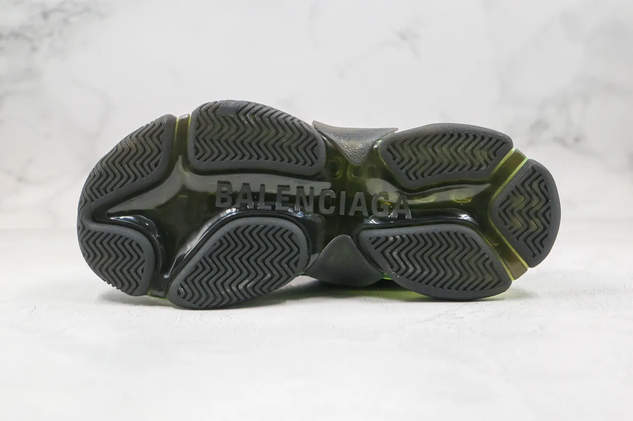 Balenciaga Triple S Preto Verde tênis chunky com sola oversized em camadas, cushioning translúcido 2