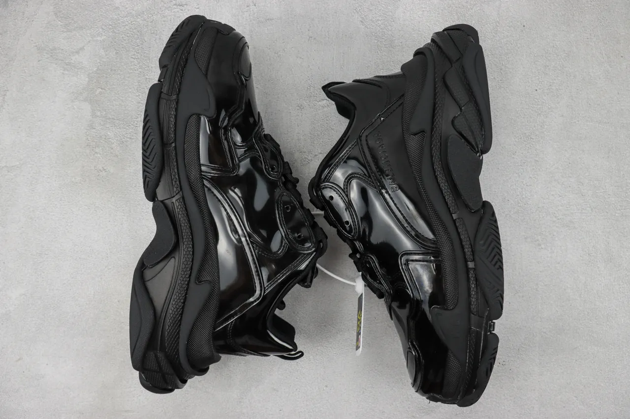 Balenciaga Triple S Glossy Black Chunky Sneakers 2