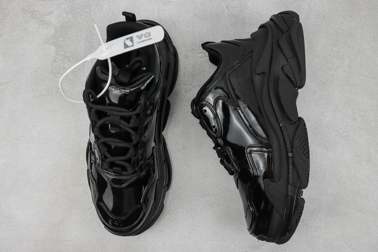 Balenciaga Triple S Glossy Black Chunky Sneakers 3
