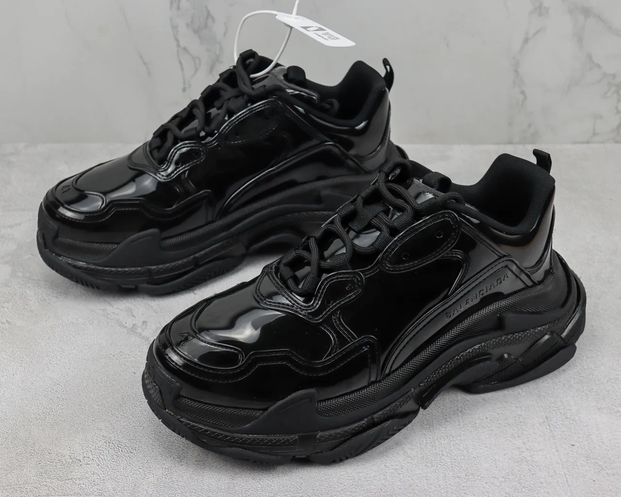 Balenciaga Triple S Glossy Black Chunky Sneakers 4
