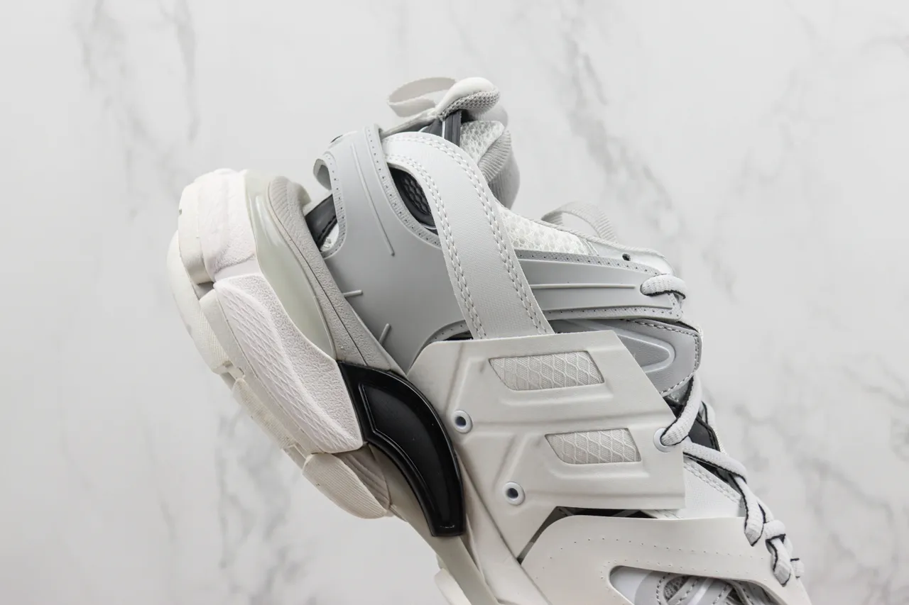 Balenciaga White Gray Multi-Strap Cage Overlay Mesh-and-Synthetic Upper Chunky Sneakers 5