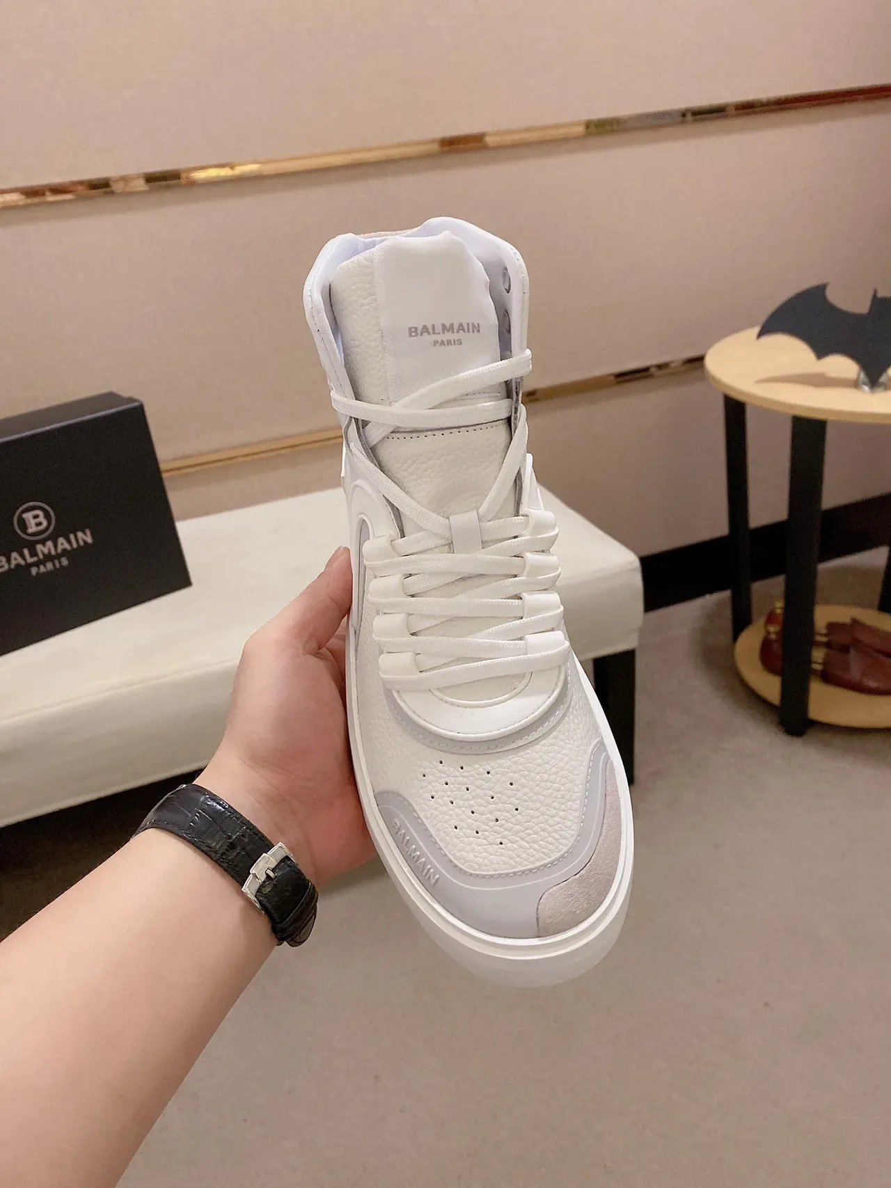 Balmain B-Bold White Gray High-Top Platform Sole Lifestyle Sneakers 2