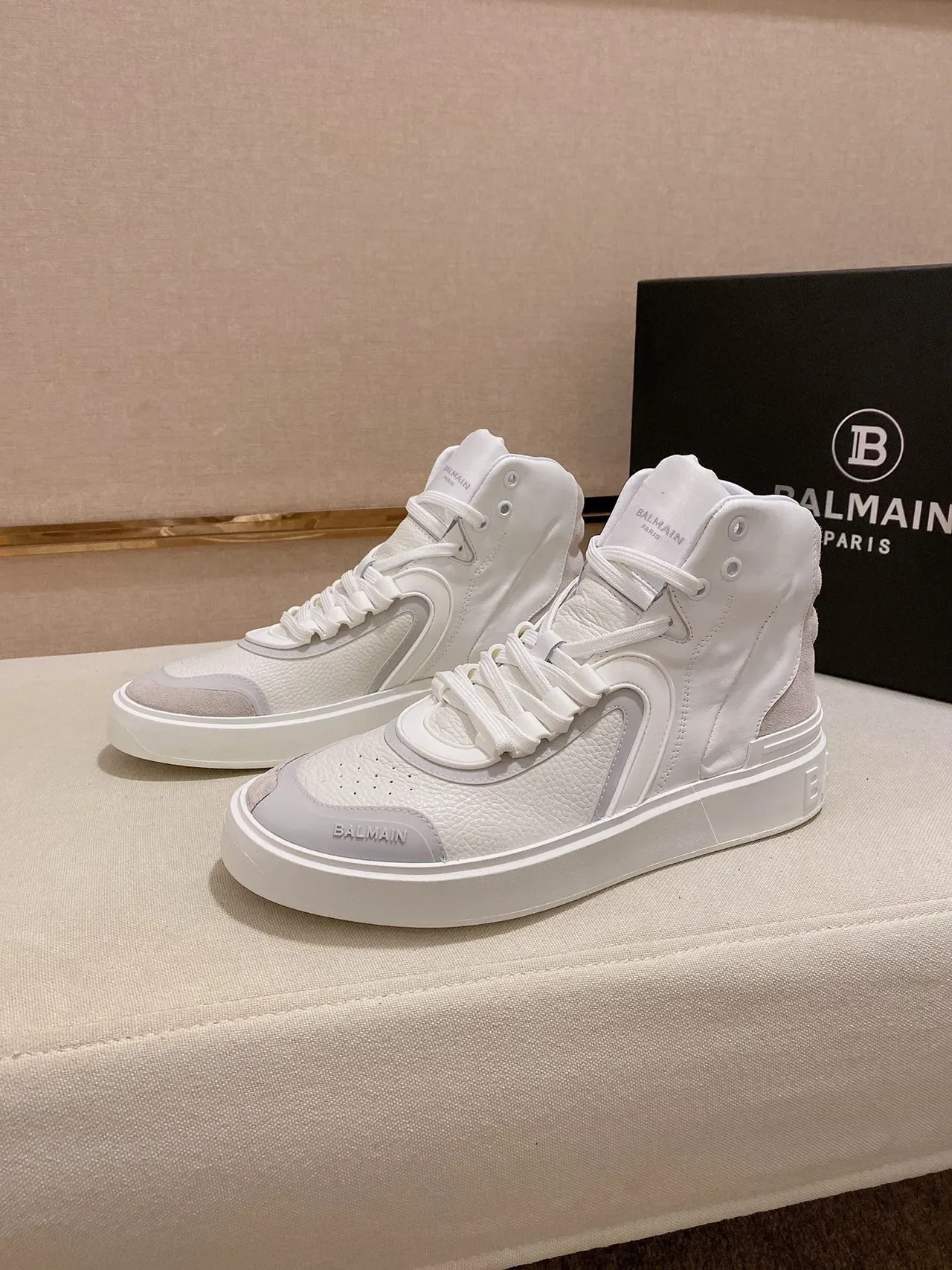 Balmain B-Bold White Gray High-Top Platform Sole Lifestyle Sneakers 5