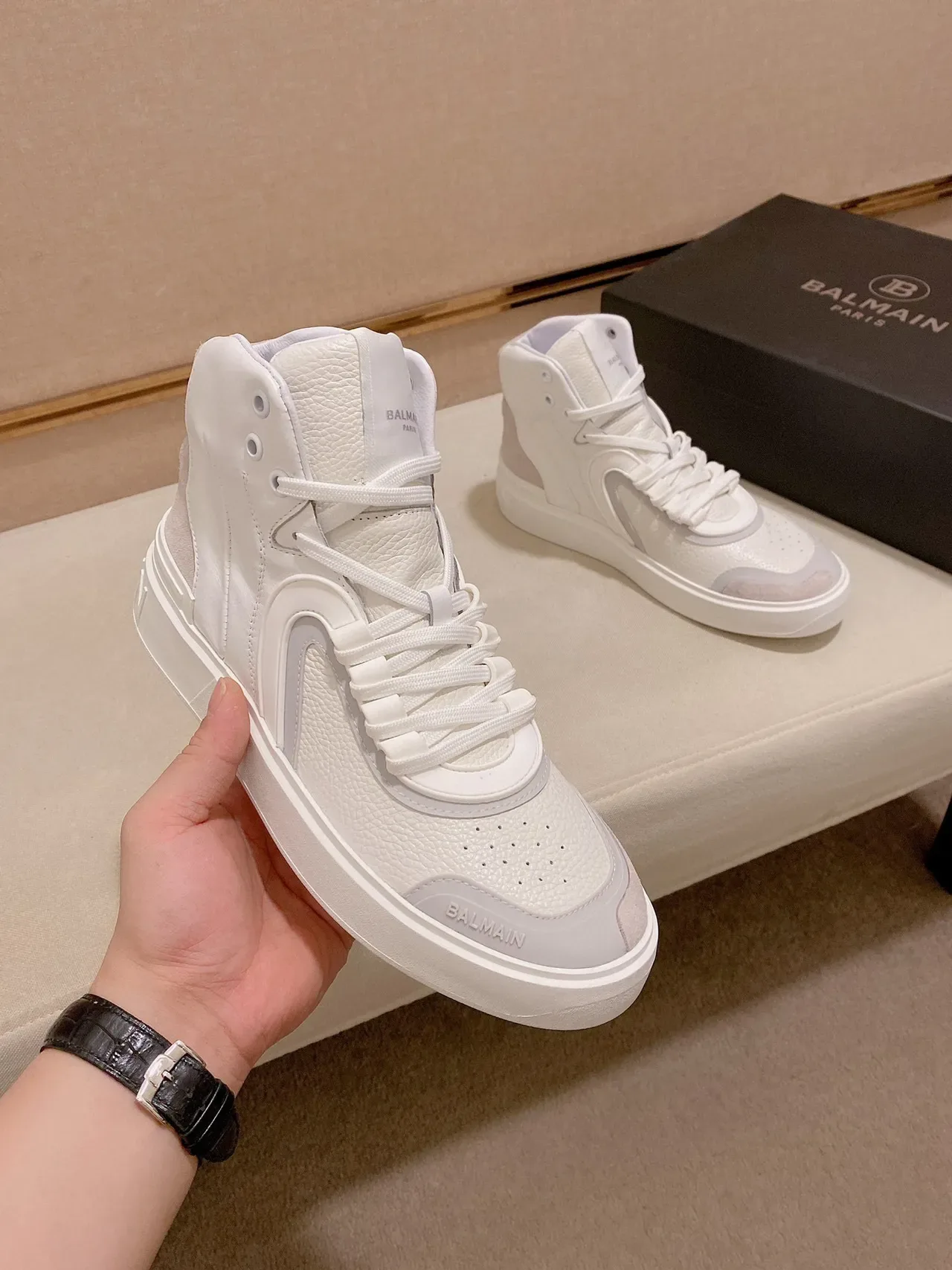 Balmain B-Bold White Gray High-Top Platform Sole Lifestyle Sneakers 6