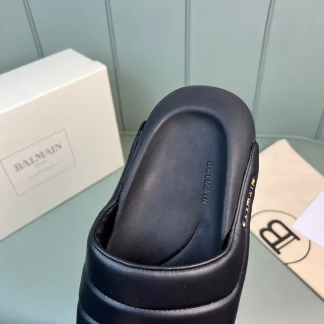 Balmain B-Court Black Gold Padded Strap Molded Sole Slippers 3
