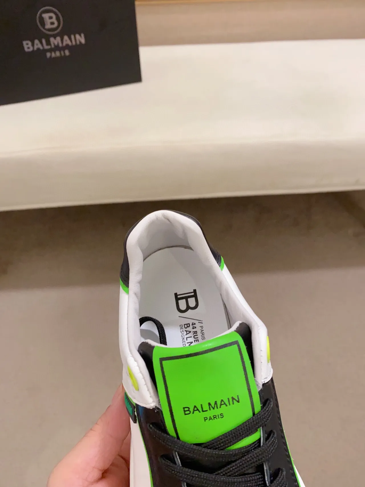 Balmain B-Court White Black Neon Green Lifestyle Sneakers 5