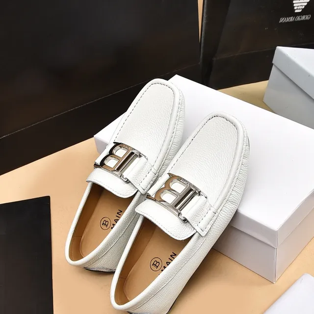 Balmain B-Court White Silver Pebbled Leather Metal Buckle Loafer 3