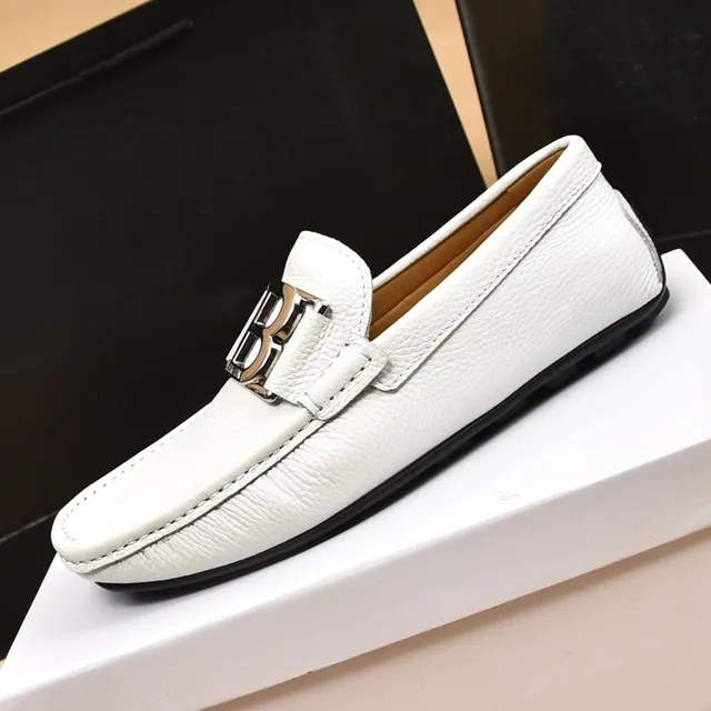 Balmain B-Court White Silver Pebbled Leather Metal Buckle Loafer 4
