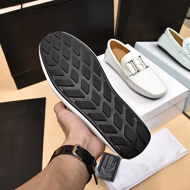 Balmain B-Court White Silver Pebbled Leather Metal Buckle Loafer 5