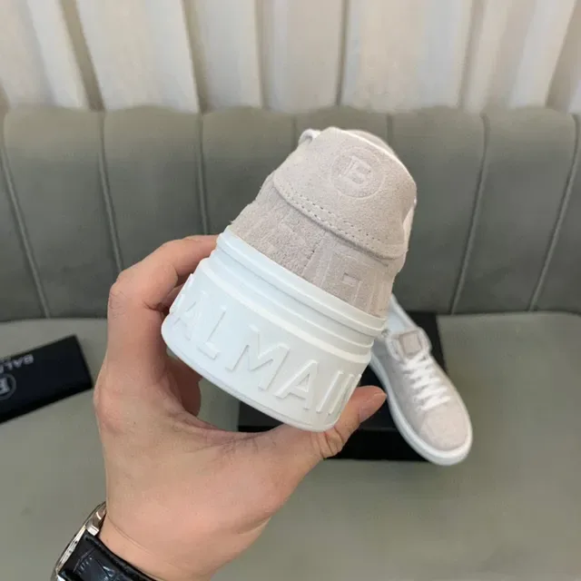 Balmain Beige White Monogrammed Upper Low-Top Lifestyle Sneakers 3