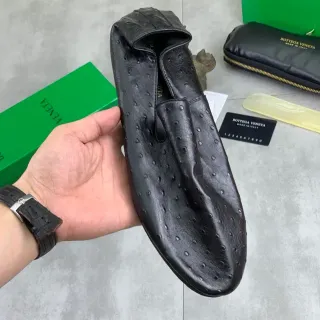 Bottega Veneta Black Ostrich-Embossed Leather Folded Vamp Loafer