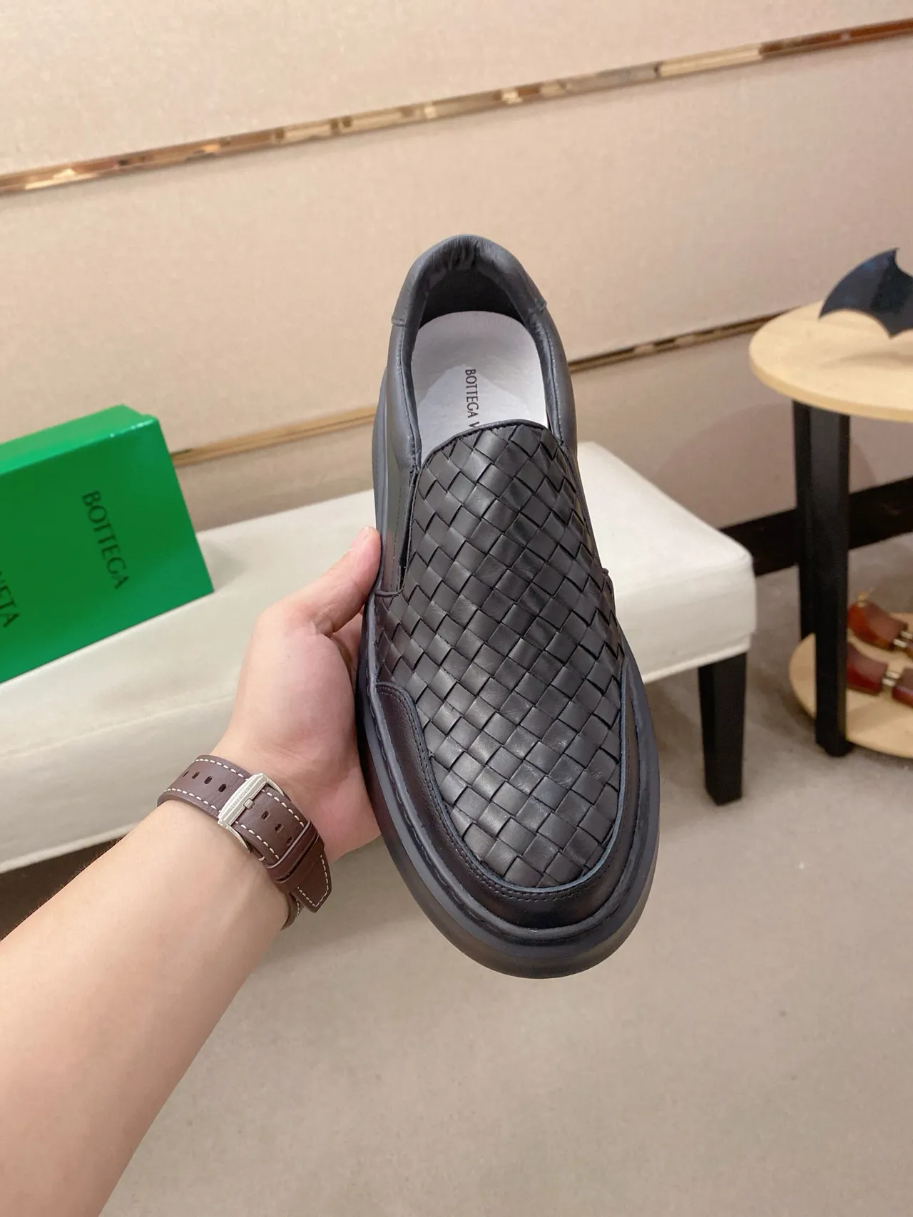 Bottega Veneta Cassette Noir Tissé Intrecciato Cuir Slip-On Construction Mocassins 2