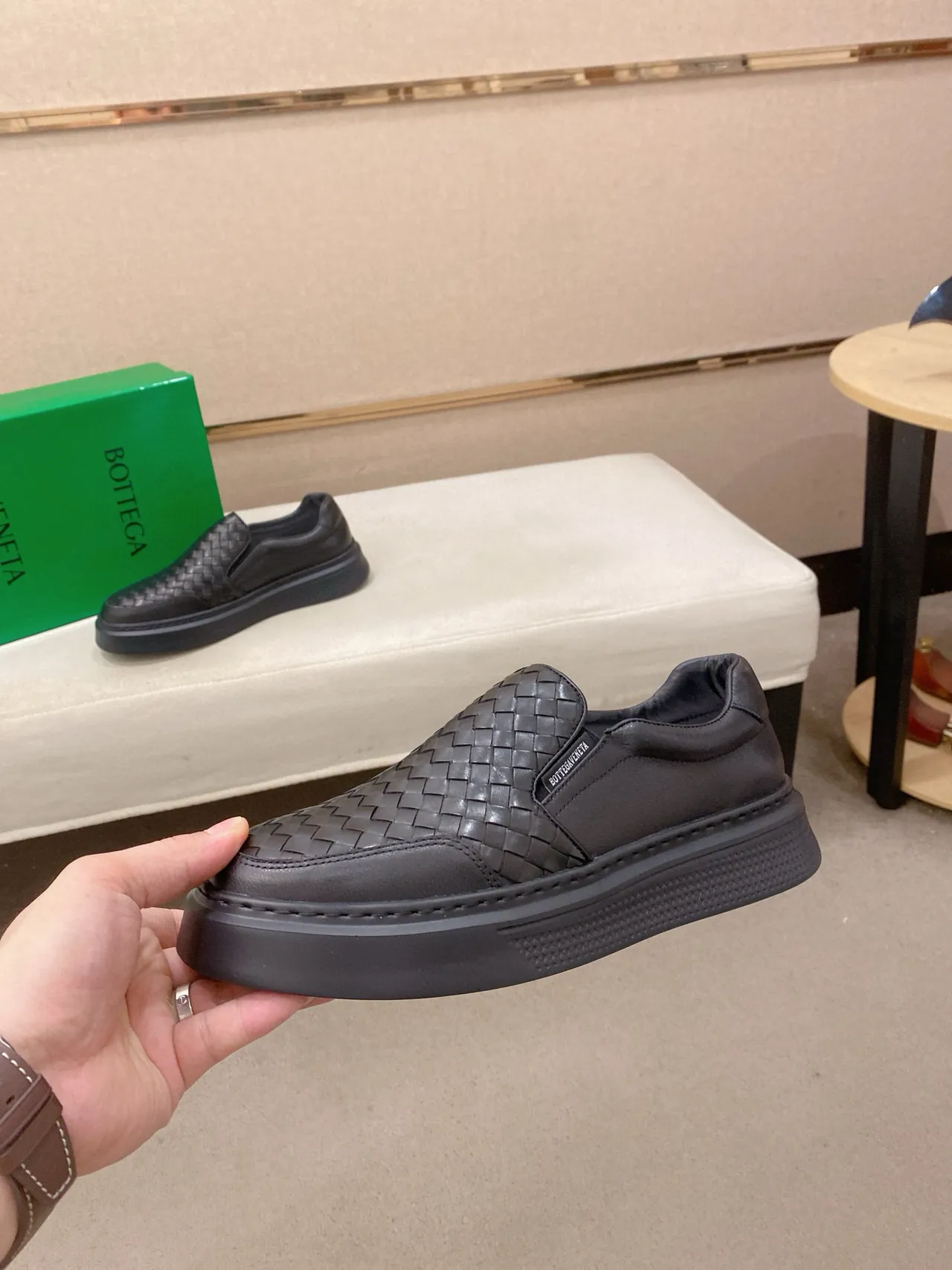 Bottega Veneta Cassette Noir Tissé Intrecciato Cuir Slip-On Construction Mocassins 3
