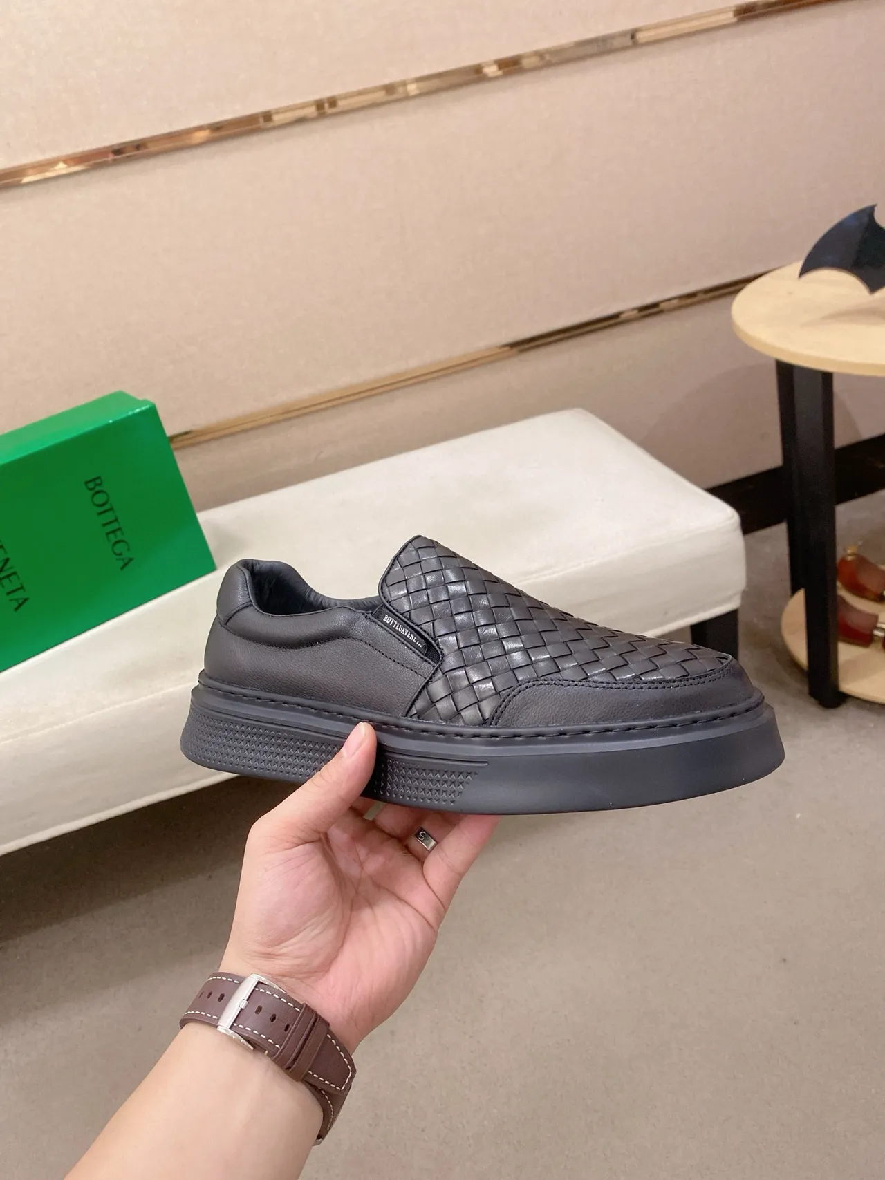 Bottega Veneta Cassette Noir Tissé Intrecciato Cuir Slip-On Construction Mocassins 4