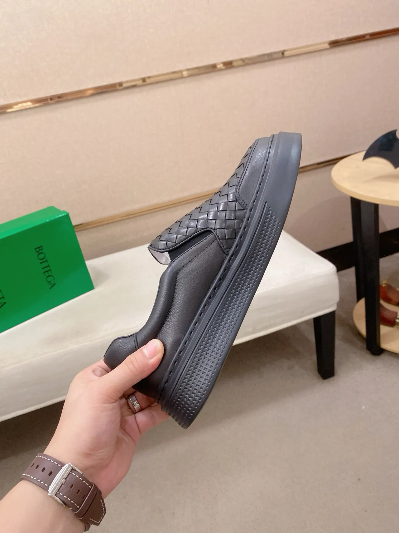 Bottega Veneta Cassette Noir Tissé Intrecciato Cuir Slip-On Construction Mocassins 5