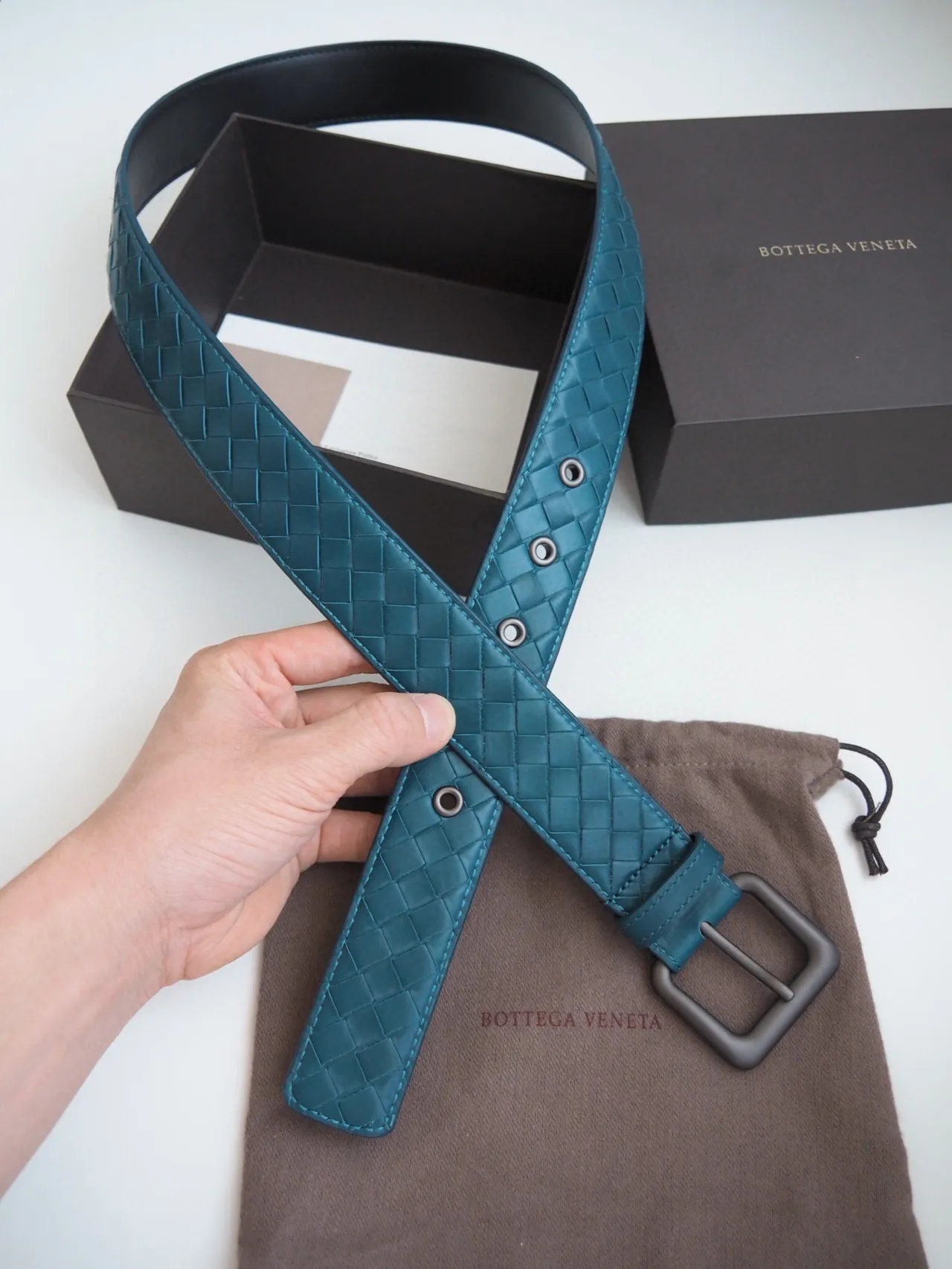 بوتيغا فينيتا إنتيرشياتو منسوج Teal حزام جلدي 5