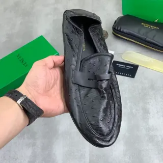 Bottega Veneta Loafer Black Ostrich-Embossed Leather Slip-On Loafer