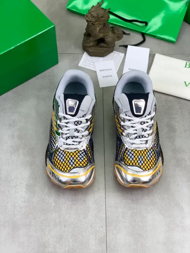 Bottega Veneta Navy and Yellow Mesh Metallic Sneakers 5