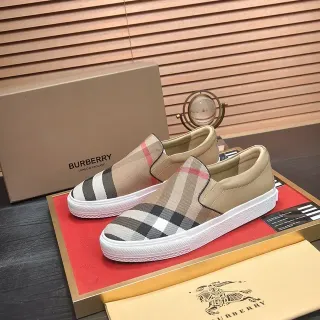 Burberry Beige Brown Slip-On Check-Pattern Upper Lifestyle Sneakers