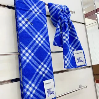 Burberry Blue and White Check Cashmere Scarf