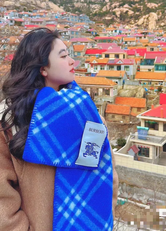 Burberry Blue and White Check Cashmere Scarf 2