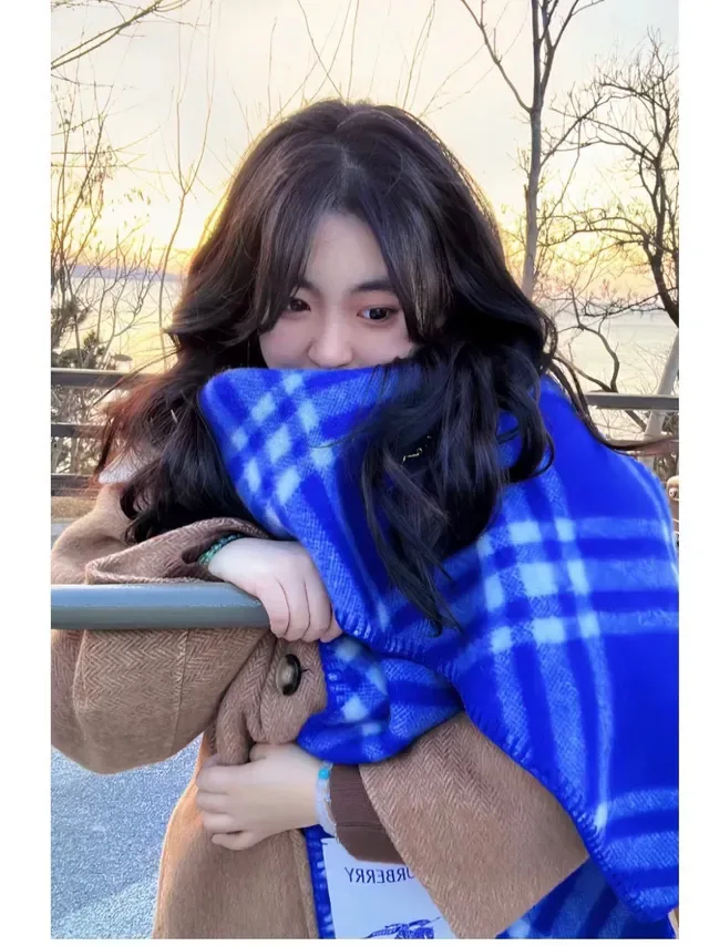 Burberry Blue and White Check Cashmere Scarf 4