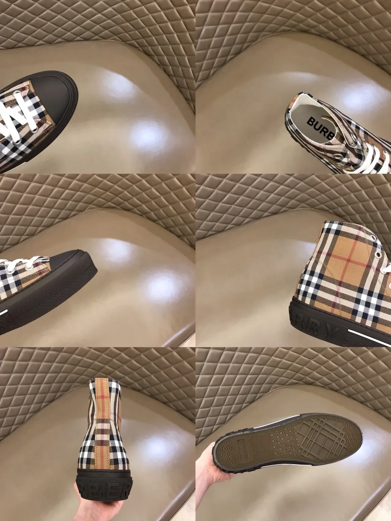 Burberry House Check High-Top Sneaker Beige Black Plaid Canvas Lifestyle Sneakers 3