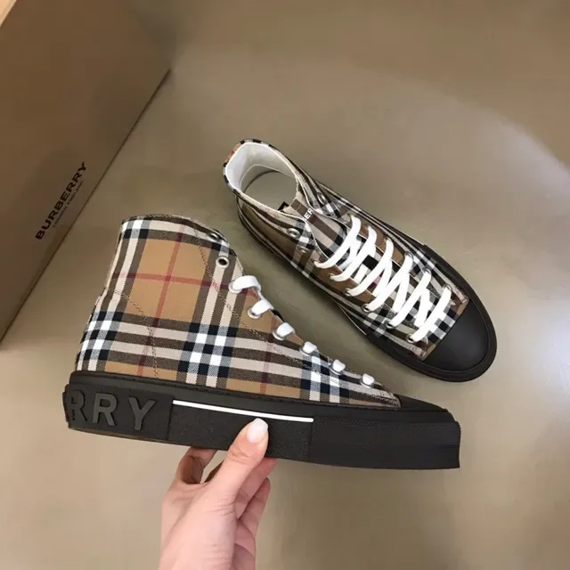Burberry House Check High-Top Sneaker Beige Black Plaid Canvas Lifestyle Sneakers 4