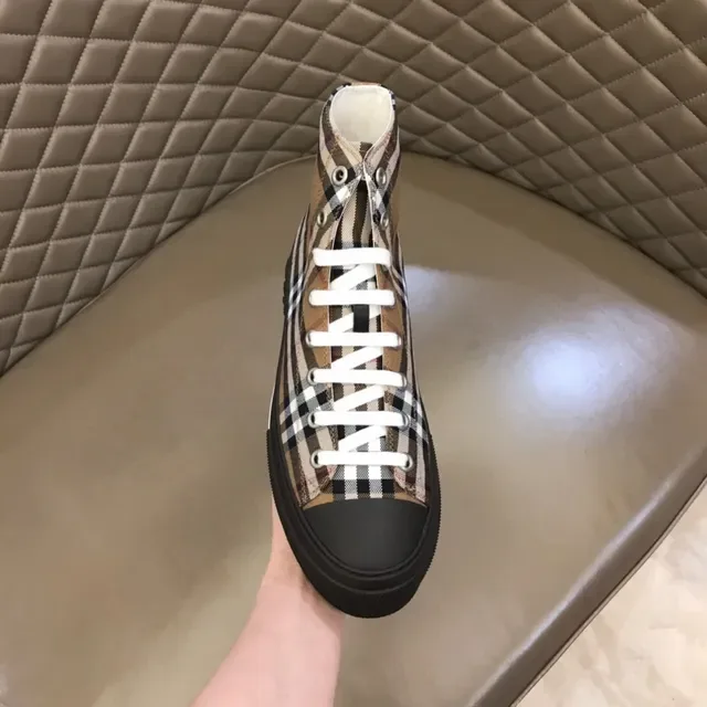 Burberry House Check High-Top Sneaker Beige Black Plaid Canvas Lifestyle Sneakers 5