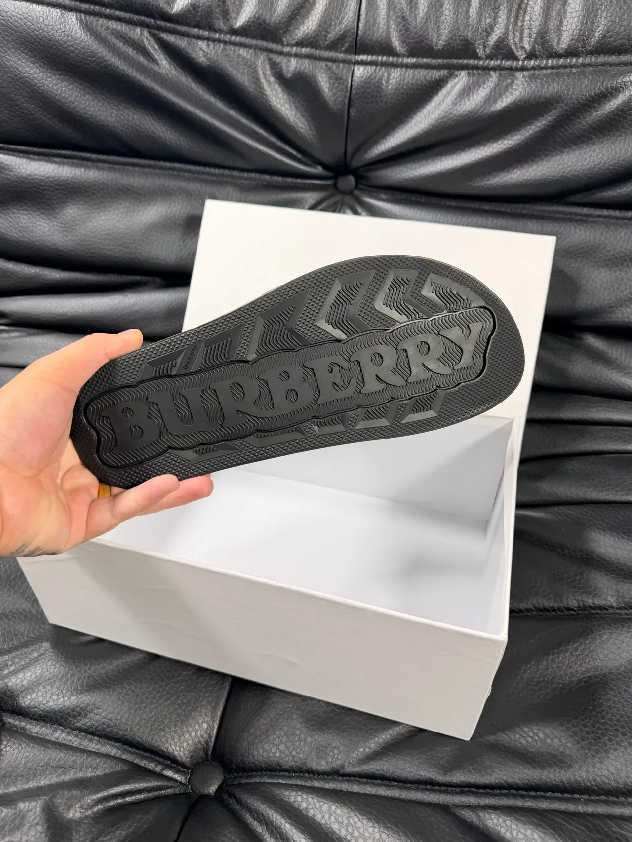 Burberry Knight Brown Black Monogrammed Leather Strap Thick Platform Sole Slippers 2